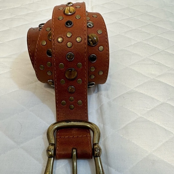 Michael Kors Brown Boho Wide Genuine Leather Beaded Studded Belt Buckle Size L - Picture 5 of 12